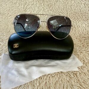 CHANEL Lambskin Aviator Chain Sunglasses 4194-Q Blue with hard case